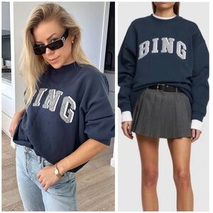 Anine Bing Dark Blue Sweatshirt with Bold Lettering